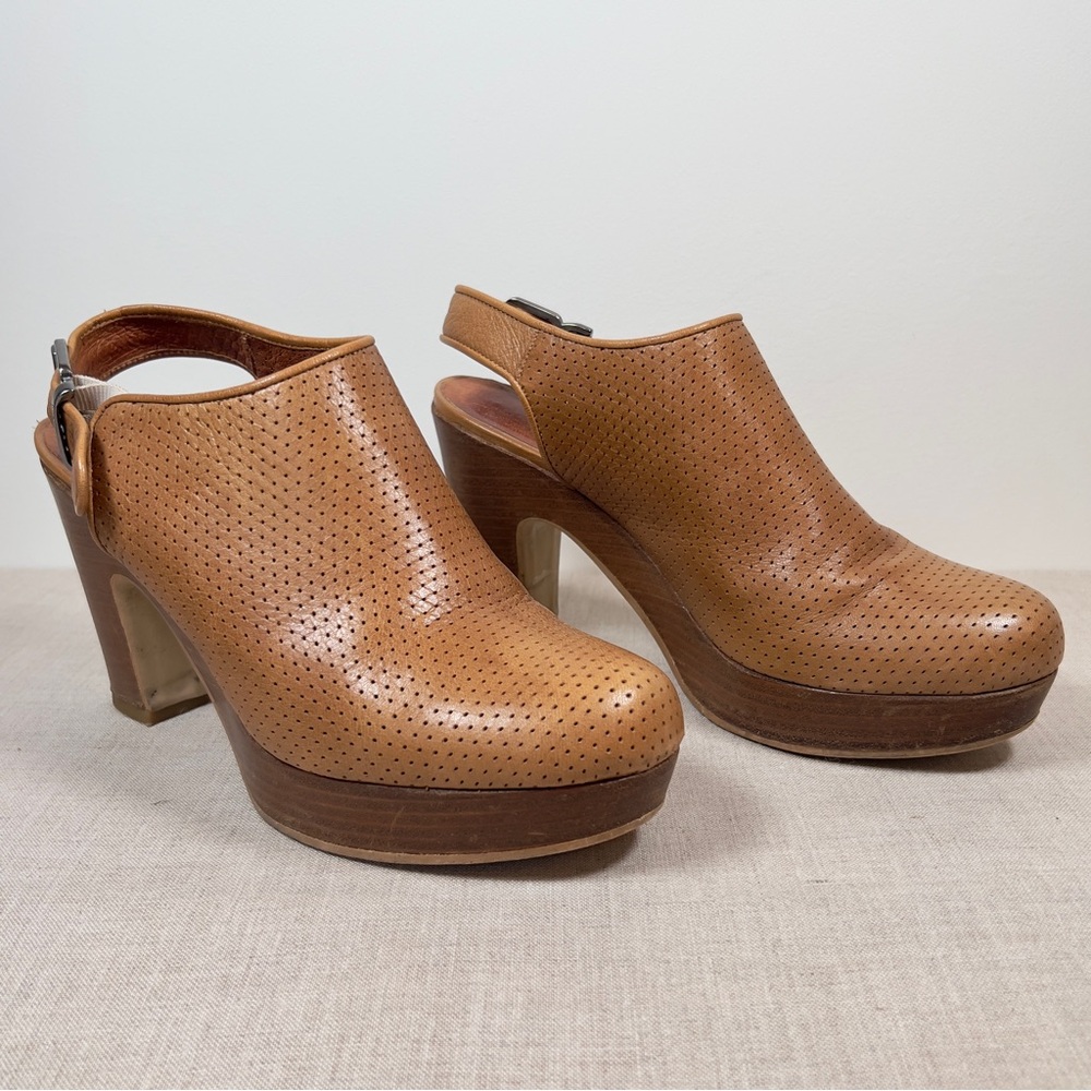 Anthropologie Strena Tan Leather Slingback Clogs Size 39